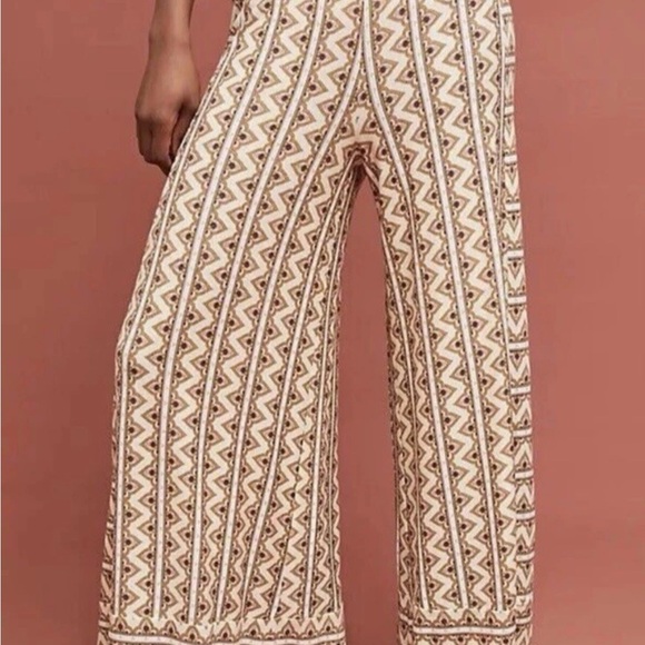 FARM Rio Cream and Brown Geometric Wide Leg Pants GEO print - Picture 11 of 16